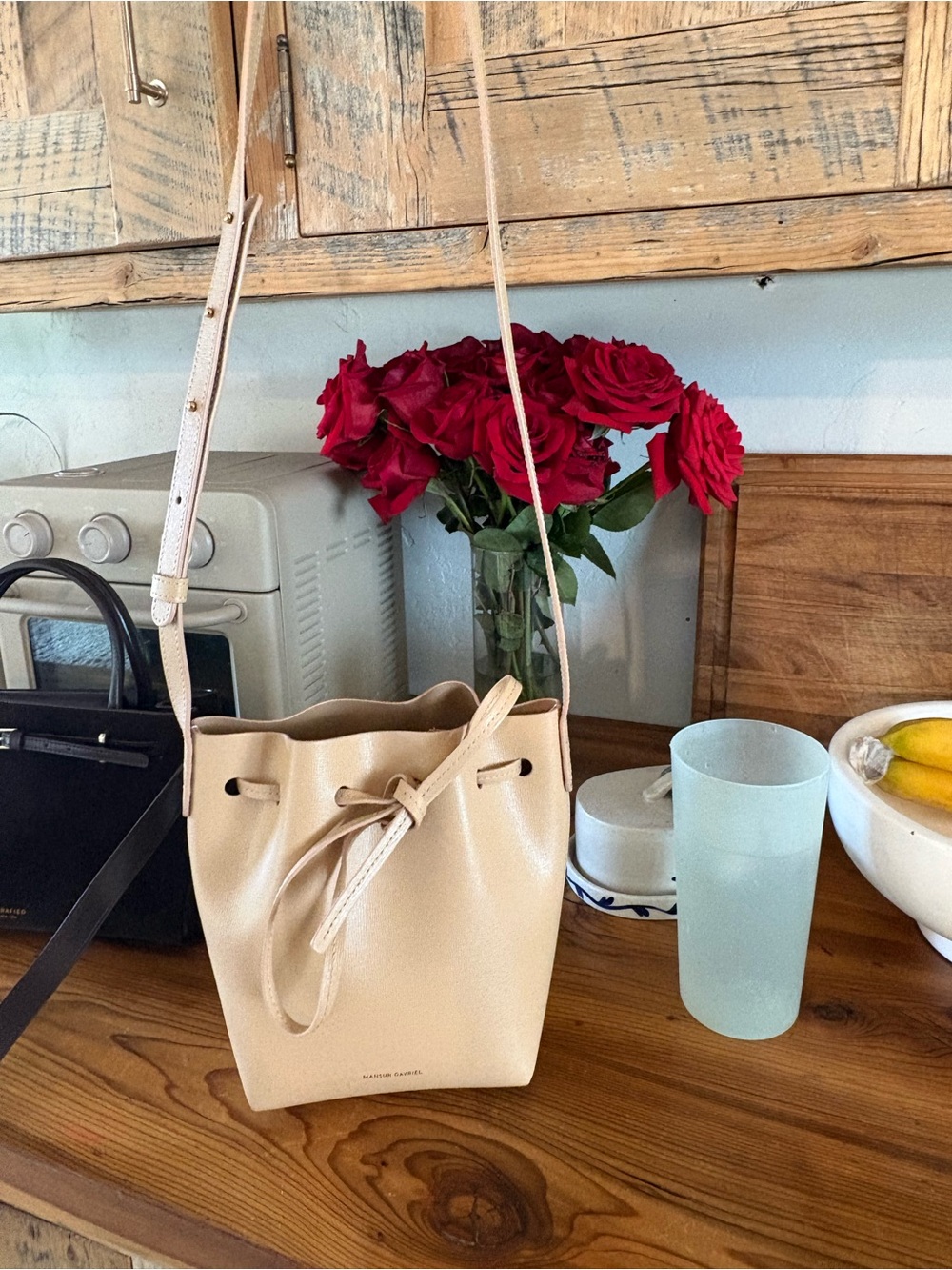 Mansur Gavriel Cream Drawstring Mini Bucket Shoulder Bag